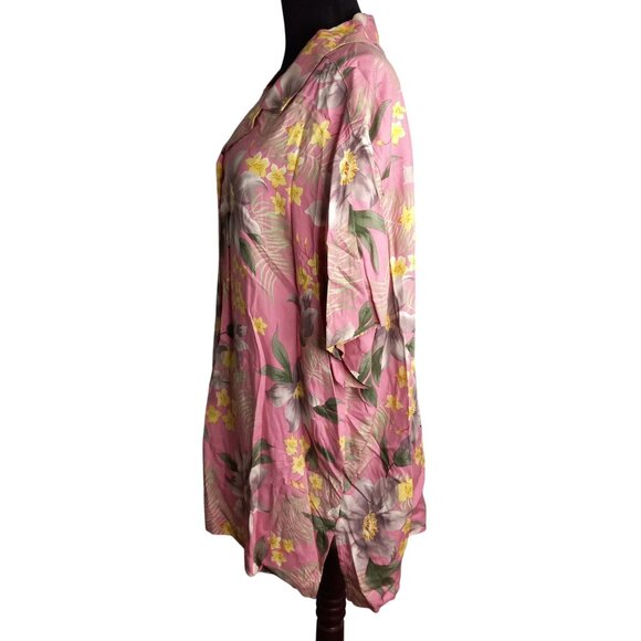Havana Jacks Cafe Size 3X Hawaiian Shirt Womens Floral Pink Tiki Coconut Buttons - Picture 2 of 7